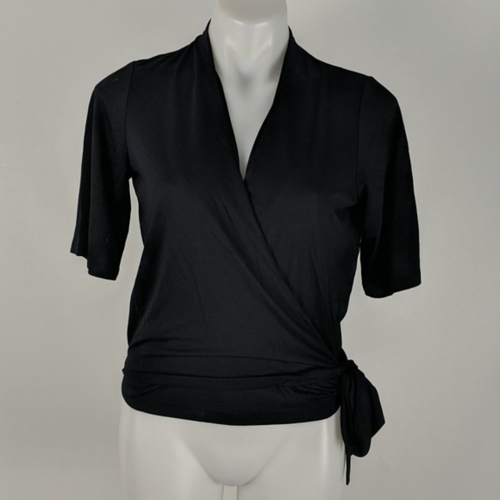 Witchery Womens Top Size 2XS XXS Short Sleeve Wrap Tie-Up V-Neck Modal Blend